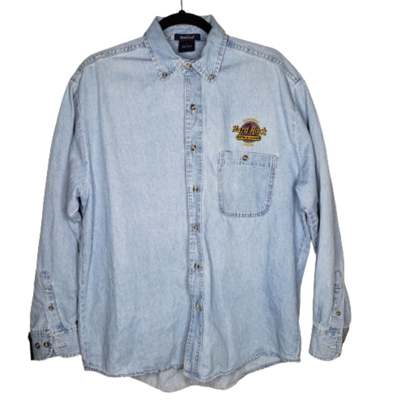 Hard Rock Cafe Other - VINTAGE Shirt HARD ROCK CAFE Tampa Button Down Chambray Embroidered Sz L